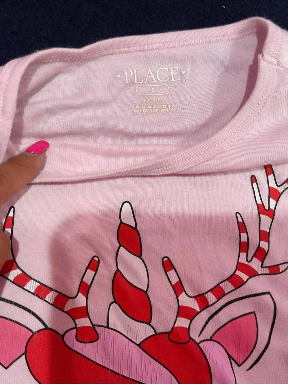 The Children's Place Girls Pink Unicorn Christmas Pajama Top Size 6